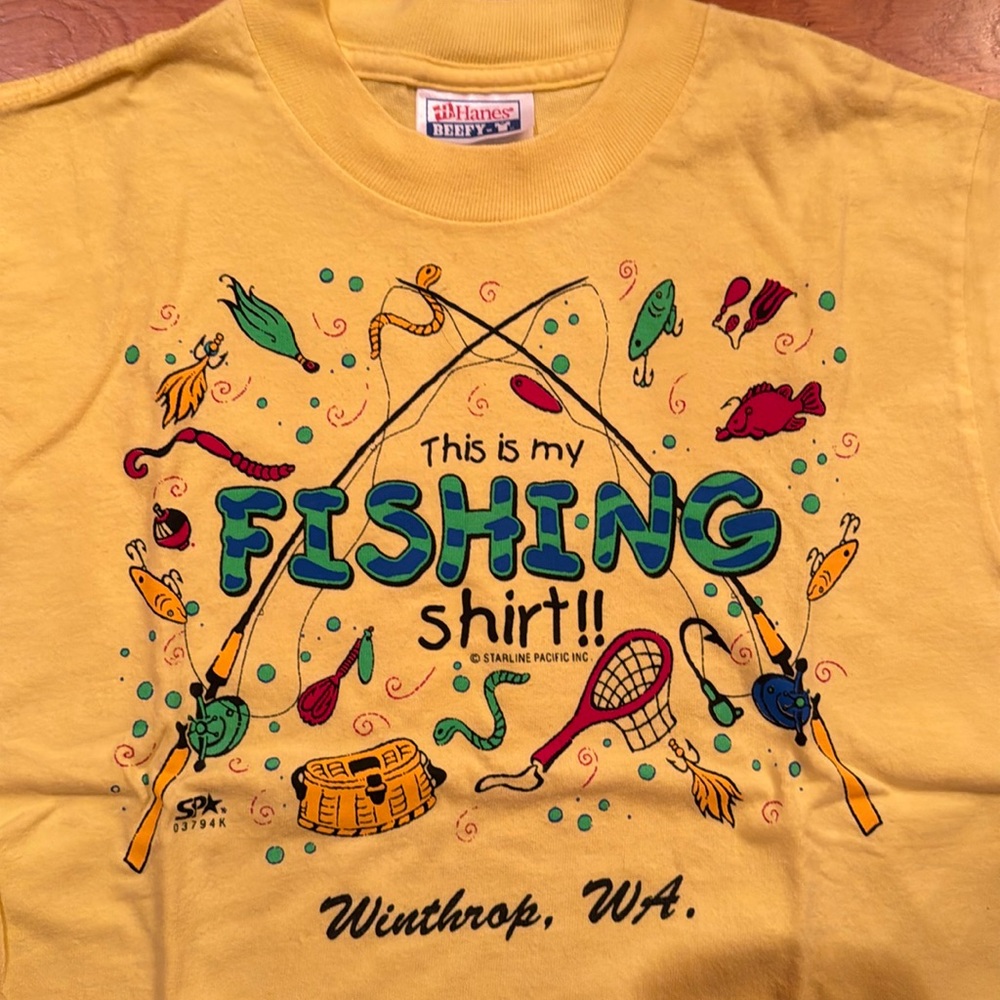 This is my fishing shirt Winthrop WA Washington T Hanes S kids 6-8 boys top girl